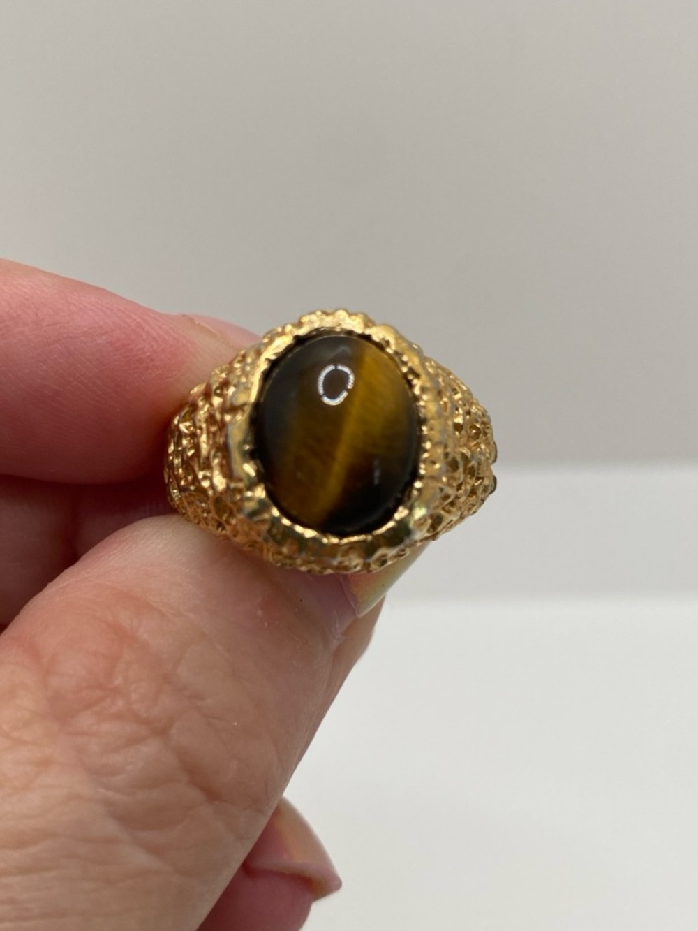 Gold Textured Tiger's Eye Statement Ring size 8